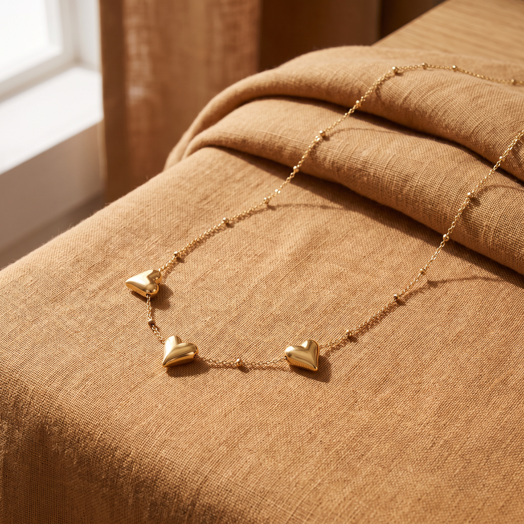 Collier ras de cou cœur, porté en tenue, doré