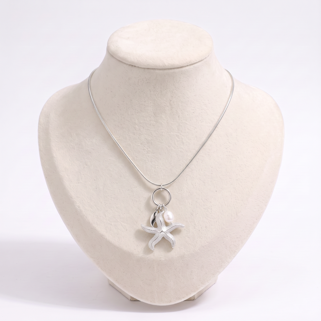Collier étoile de mer, vue de face, argenté