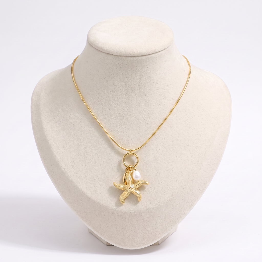 Collier étoile de mer, vue de face, doré