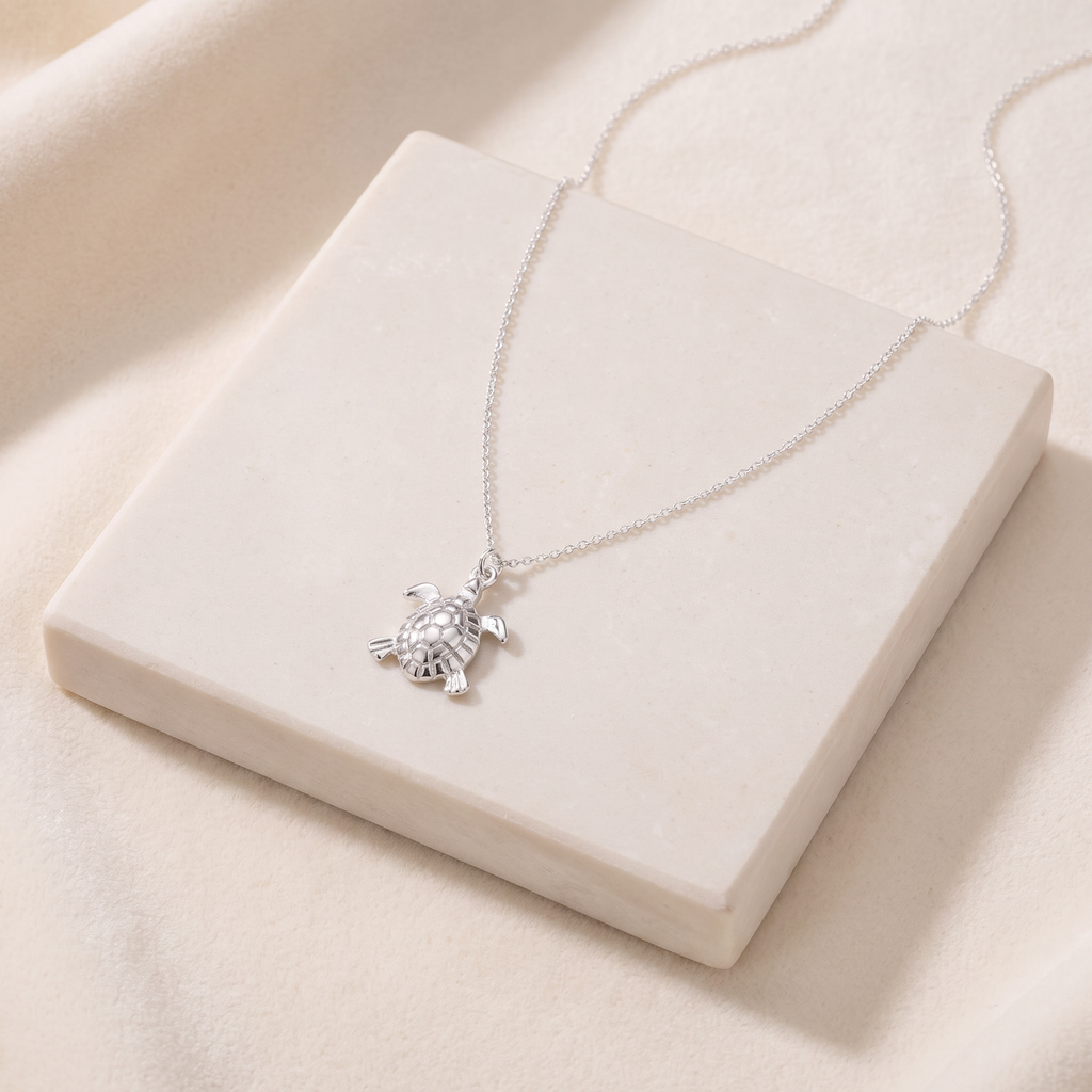 Collier tortue maille fine — Argenté