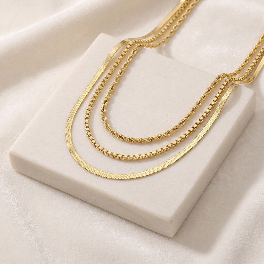 Collier à finition texturée triple rang — Doré