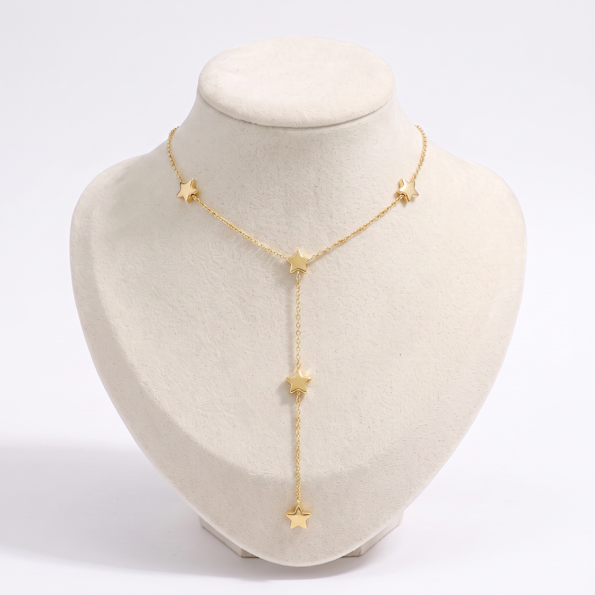 Collier étoile filante en Y sur chaîne, vue de face, doré