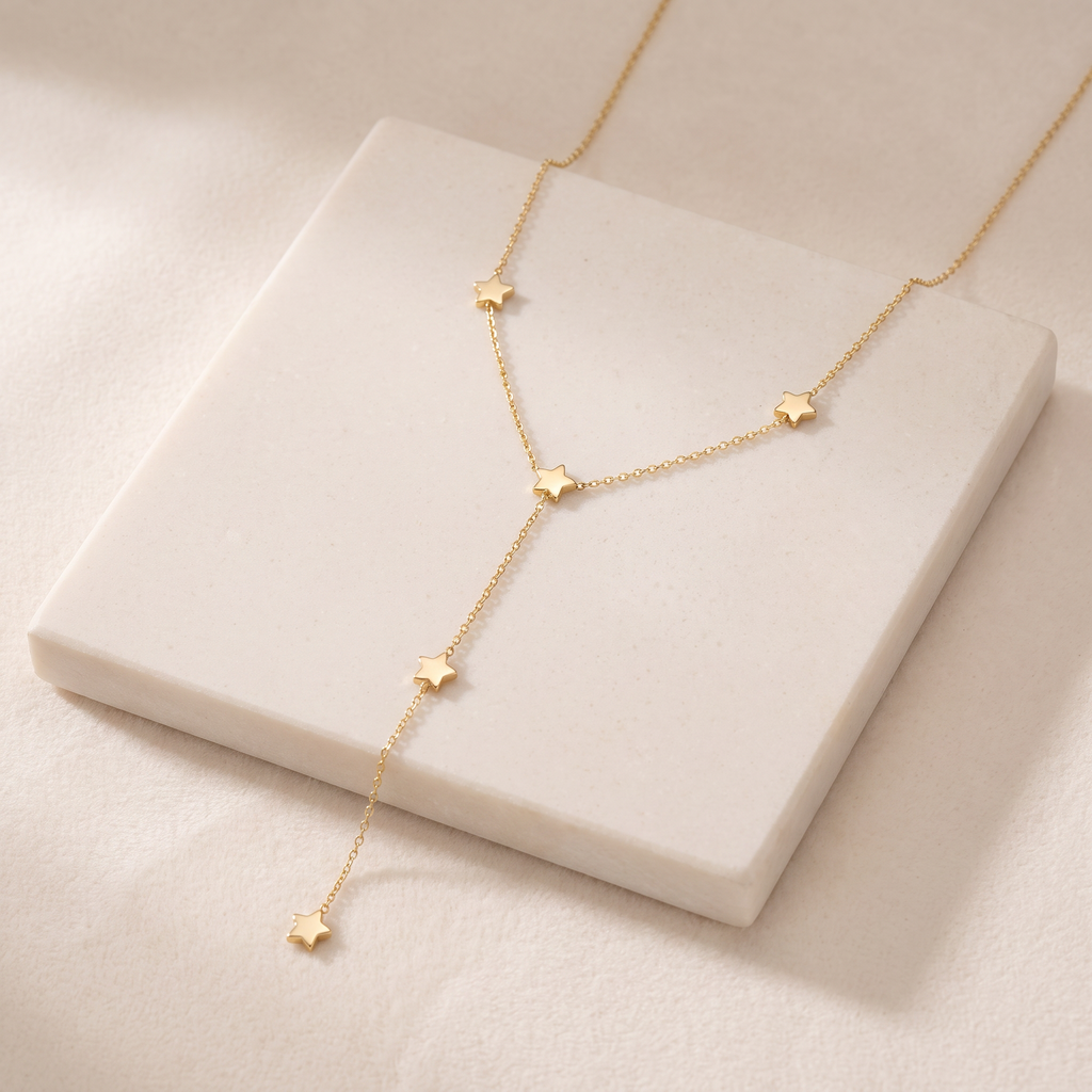 Collier étoile filante en Y sur chaîne — Doré