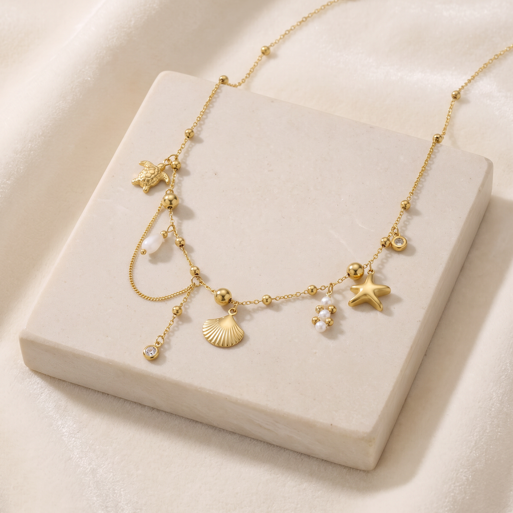 Collier charms étoile de mer effet nacré — Doré