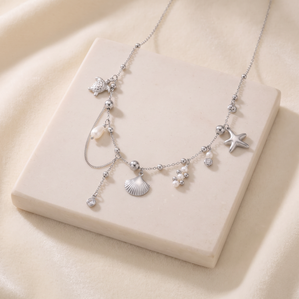 Collier charms étoile de mer effet nacré — Argenté