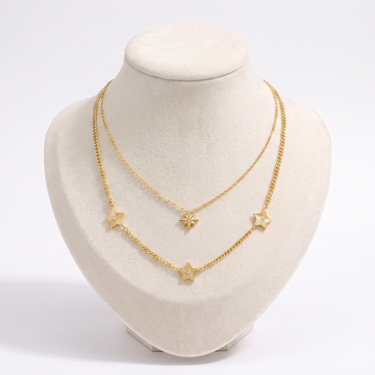Collier étoile à strass en multirang, vue de face, doré