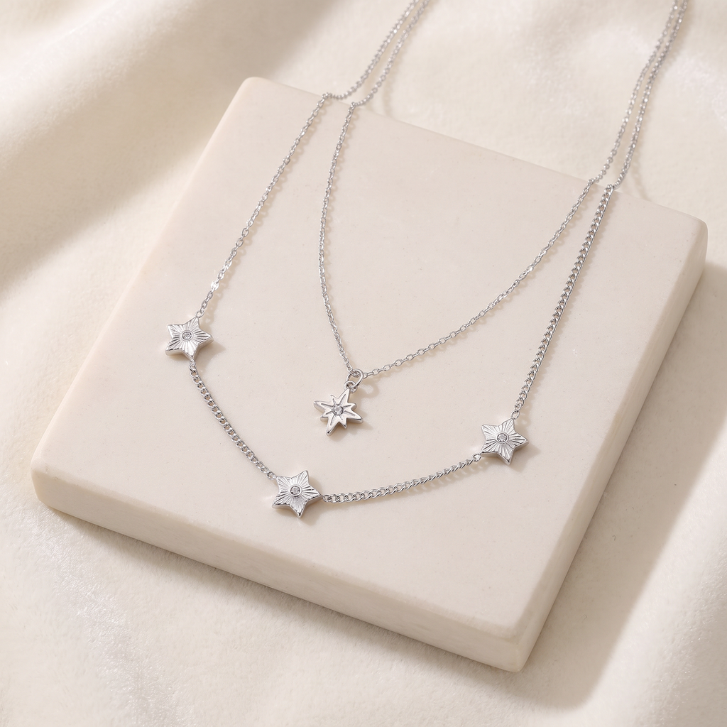 Collier étoile à strass en multirang — Argenté