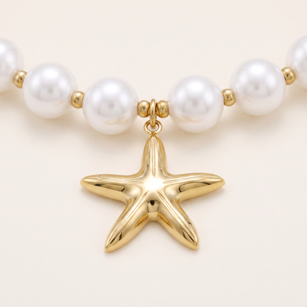 Collier étoile de mer à breloques en perles, détail du motif