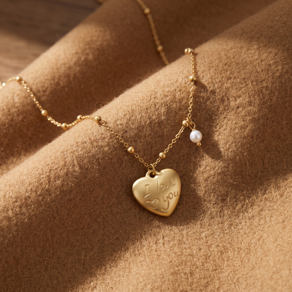 Collier cœur, porté en tenue, doré