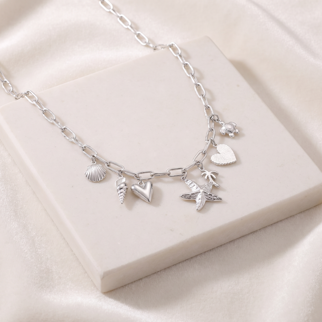 Collier coquillage grosse maille esprit estival — Argenté