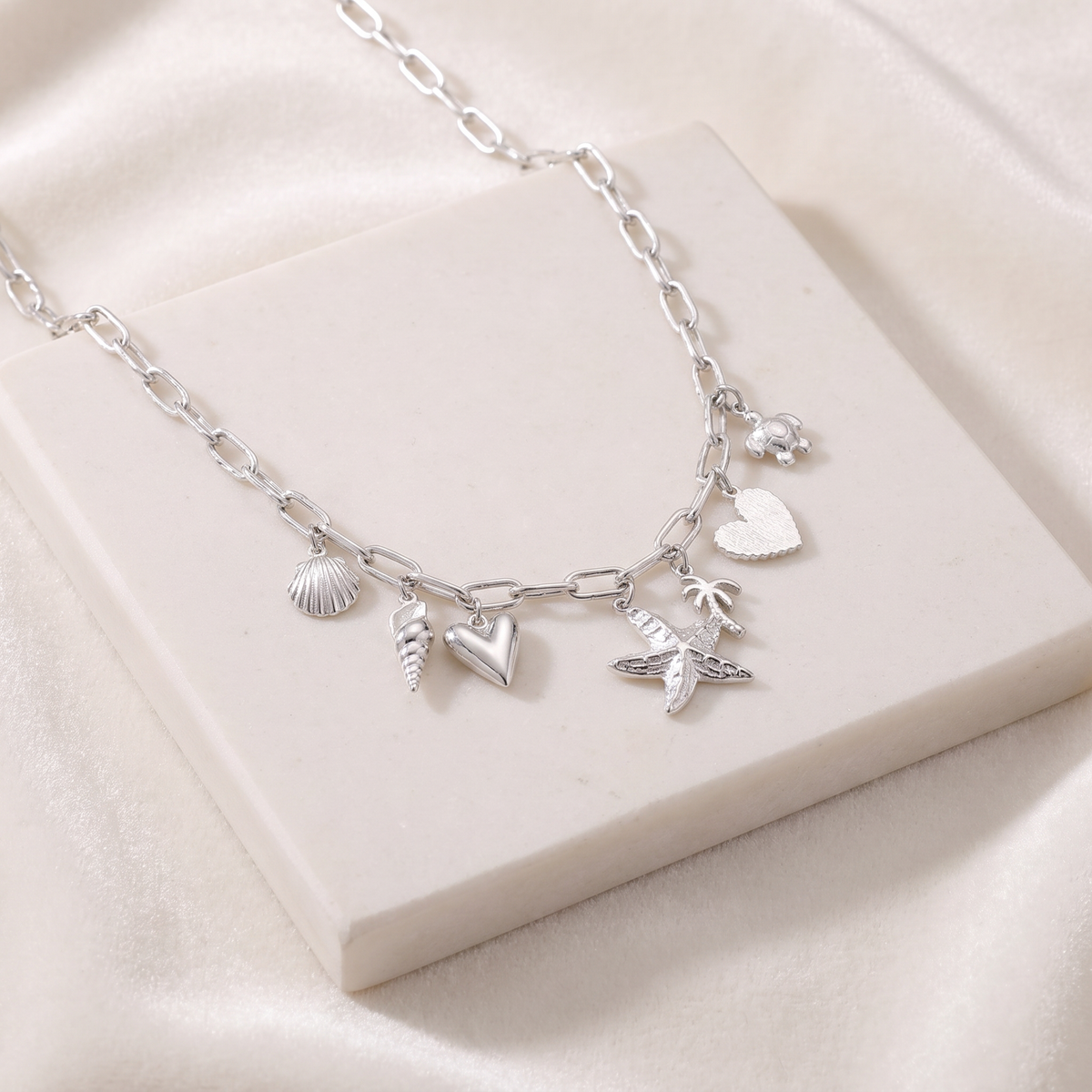 Collier coquillage grosse maille esprit estival — Argenté