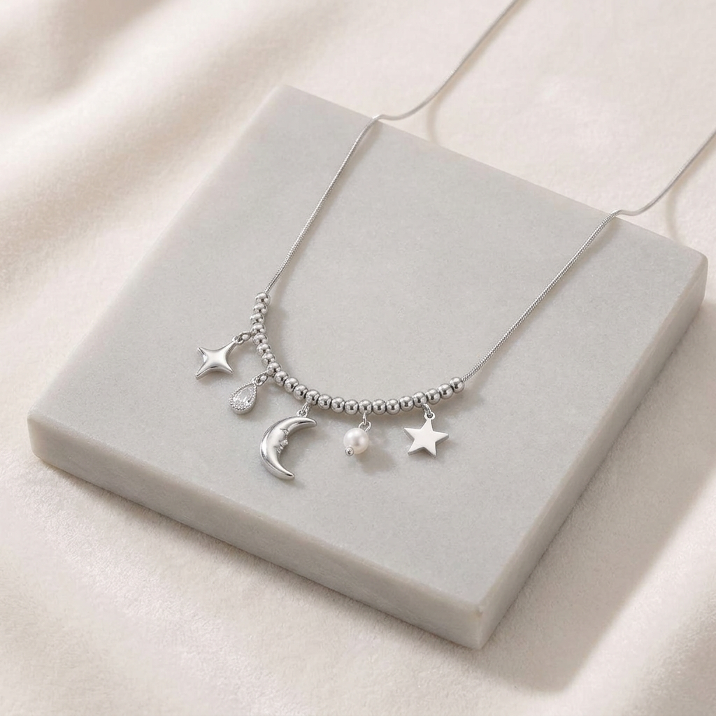 Collier charms étoile et lune — Argenté
