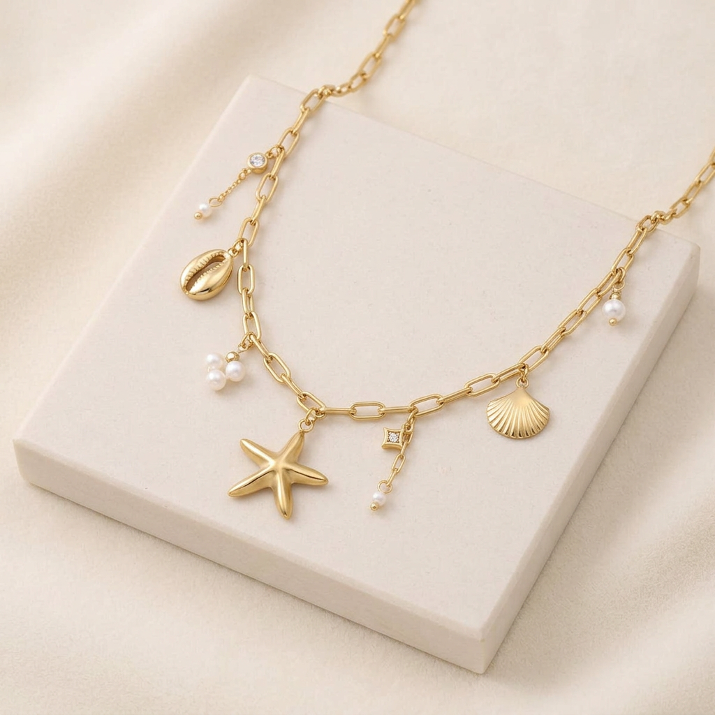 Collier charms coquillage esprit marin — Doré