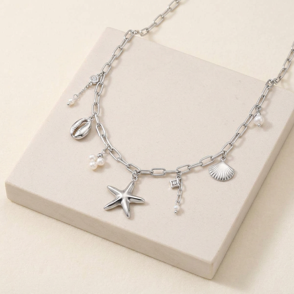 Collier charms coquillage esprit marin — Argenté