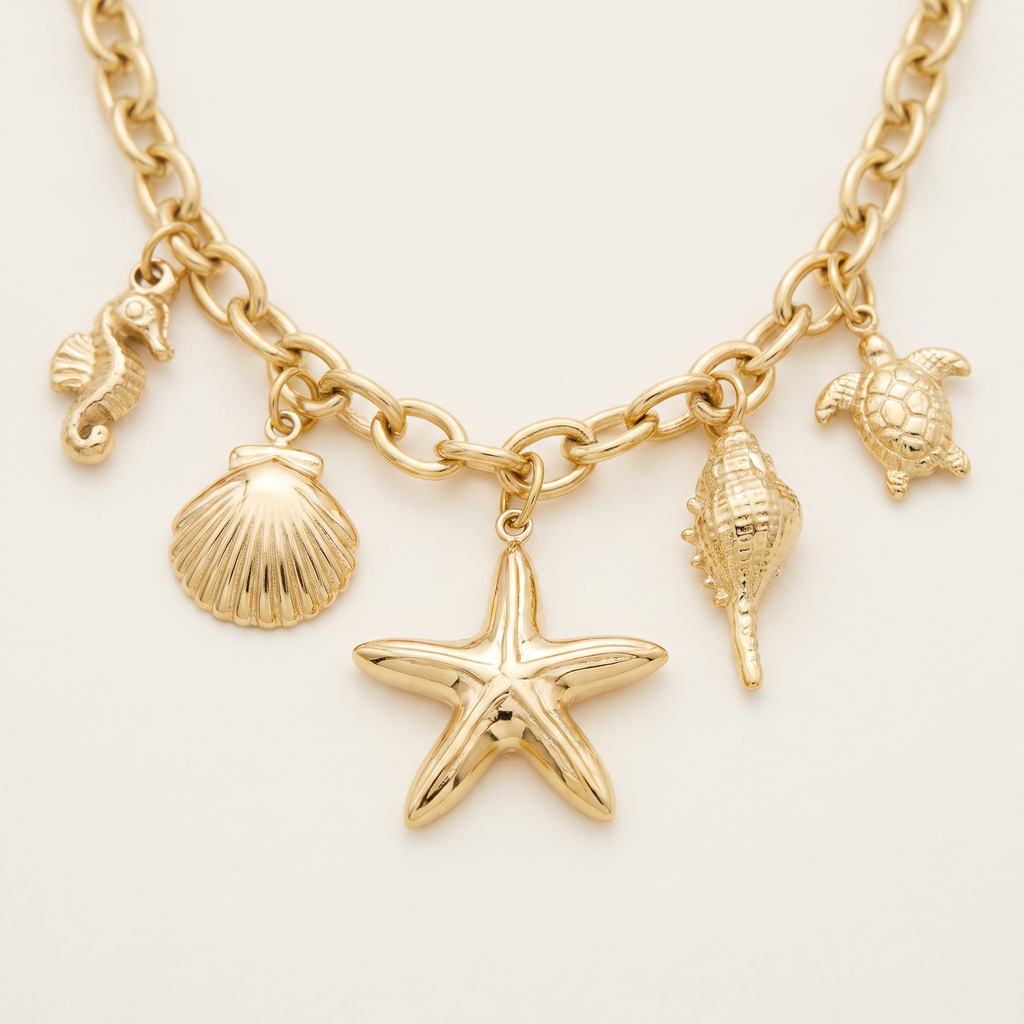 Collier charms étoile de mer doré, détail du motif