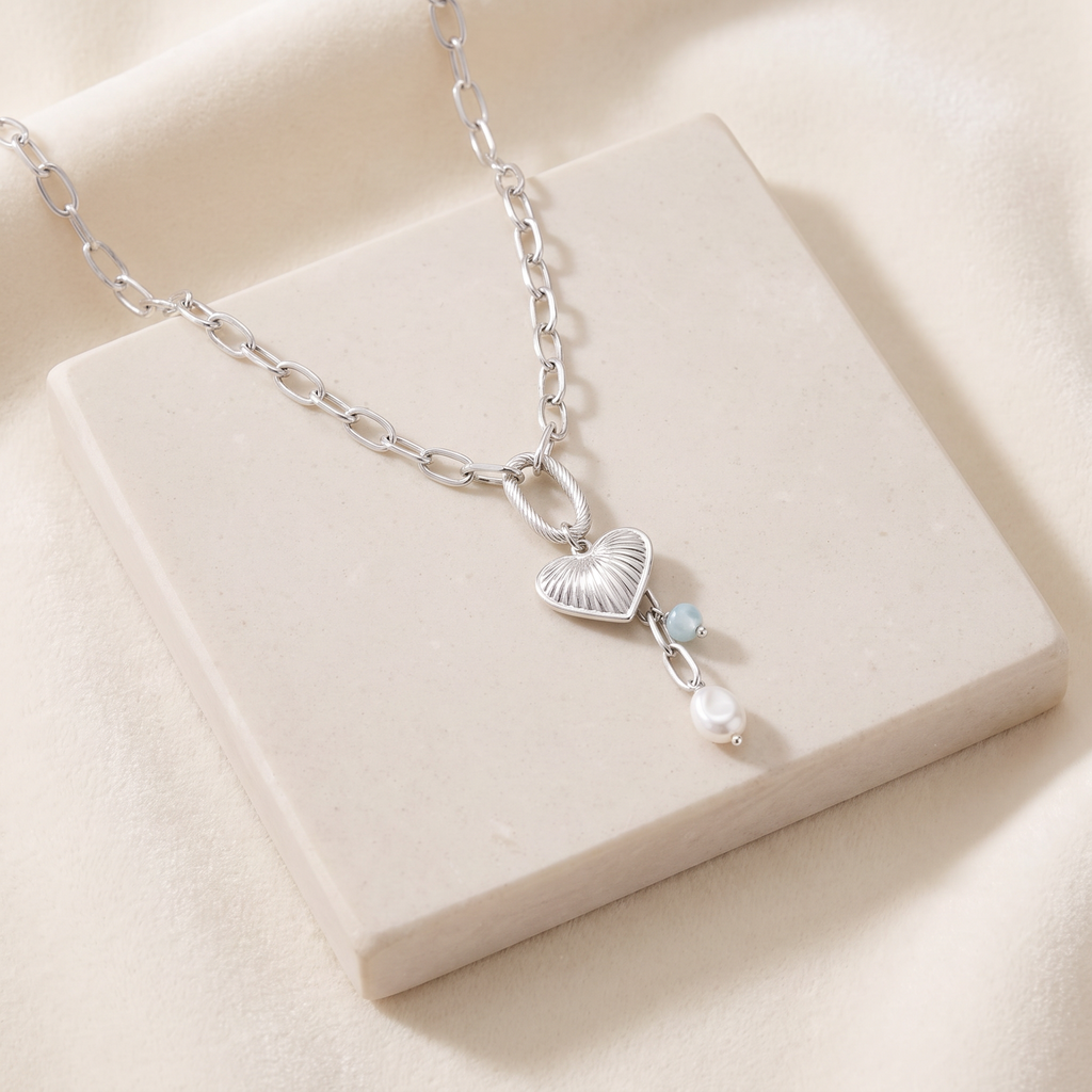 Collier cœur grosse maille — Argenté