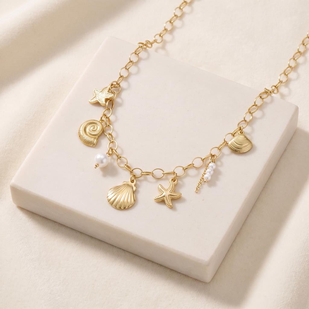 Collier coquillage grosse maille — Doré