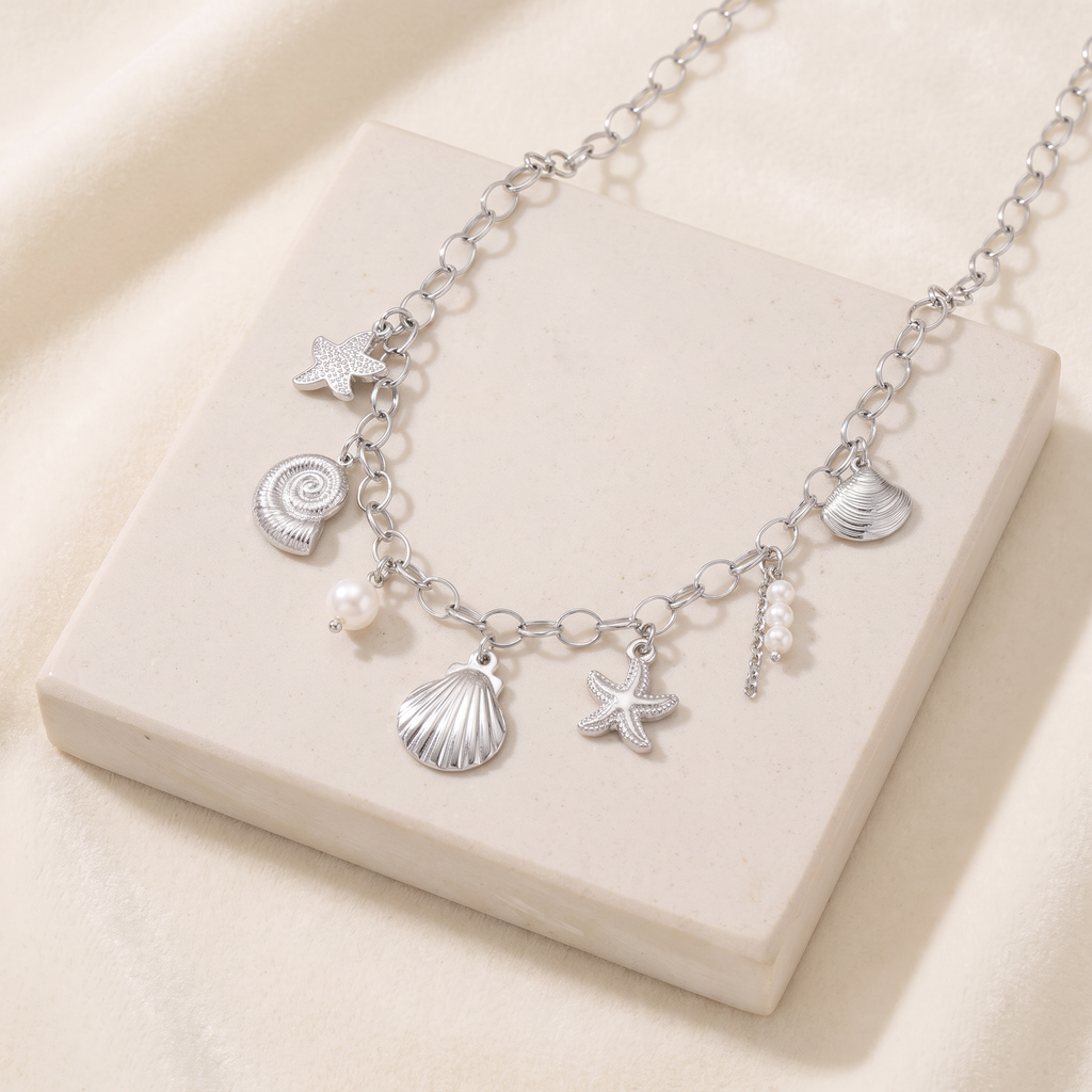 Collier coquillage grosse maille — Argenté