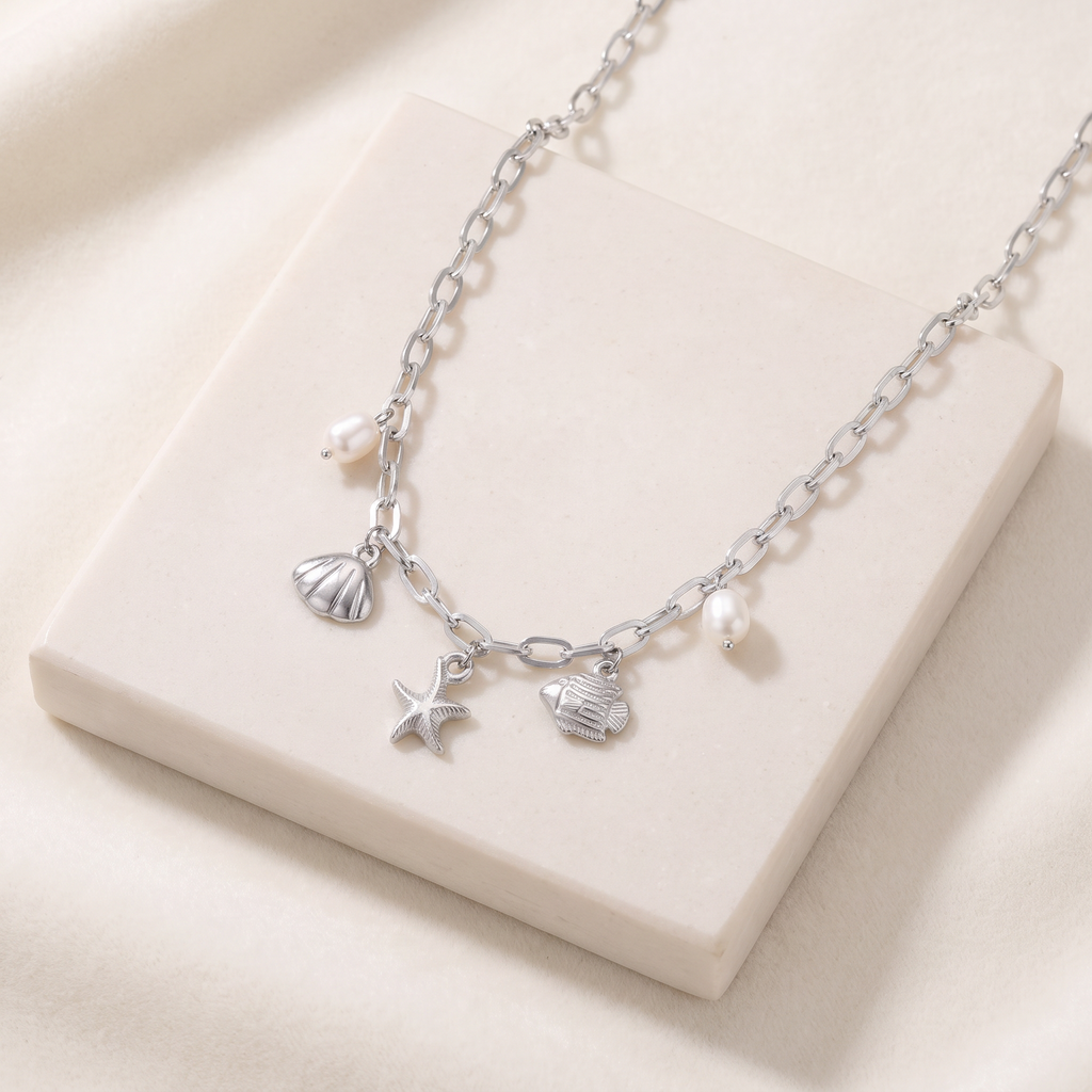 Collier charms coquillage effet nacré — Argenté