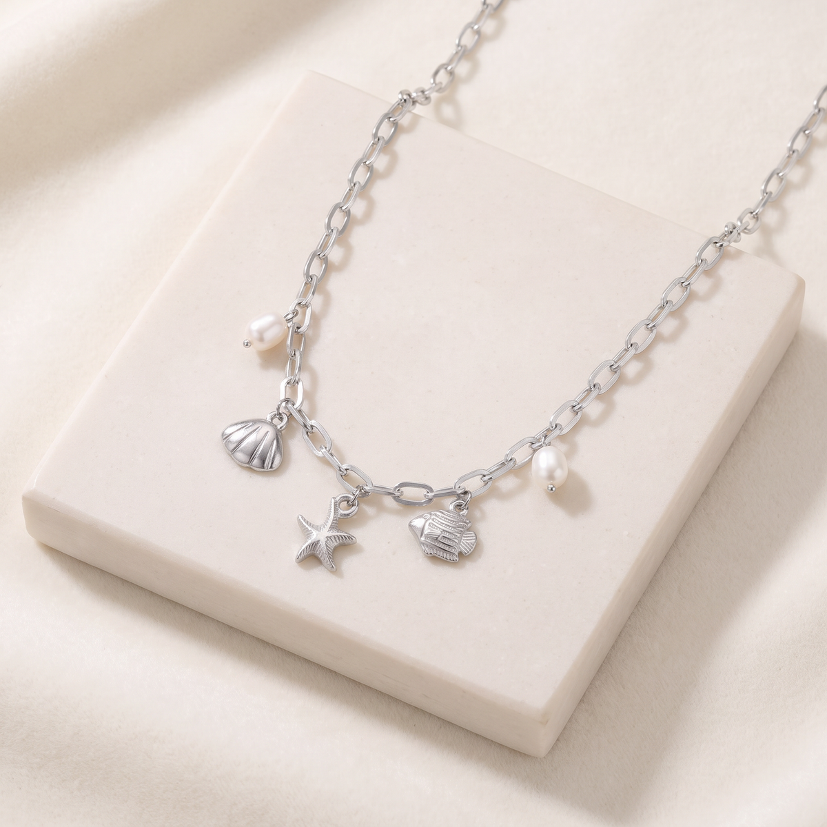 Collier charms coquillage effet nacré — Argenté