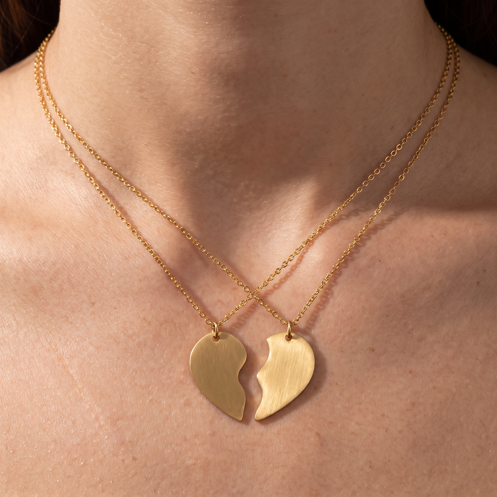 Collier cœur meilleure amie, porté, doré
