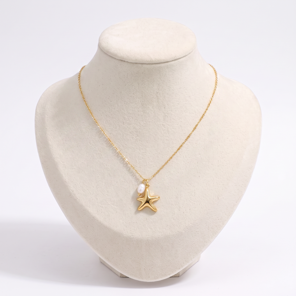 Collier ras de cou étoile de mer, vue de face, doré